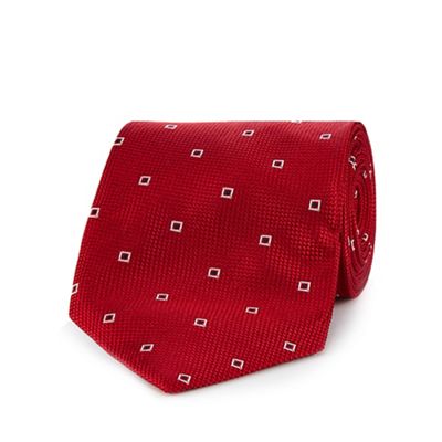 Red textured square print tie
